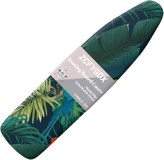 ZCFYGDX Ironing Board Cover Easy Install with Elastic Edge 3 Bottom Nylon Buckle Straps Breathable Ironing Decor Suitable for Wide Ironing Board House Decor Parrot Palm Leaf Print Size-M
