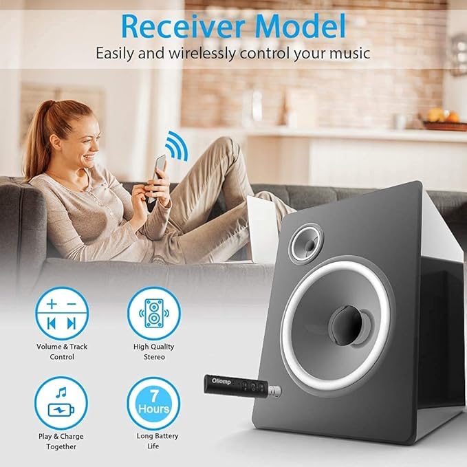 Bluetooth Receiver 5.0 Wireless Audio Receiver, Compatible with 3.5mm Jack AUX car Audio/Wired Headset/Home Stereo System, can be Connected to Smartphone/Tablet Bluetooth,