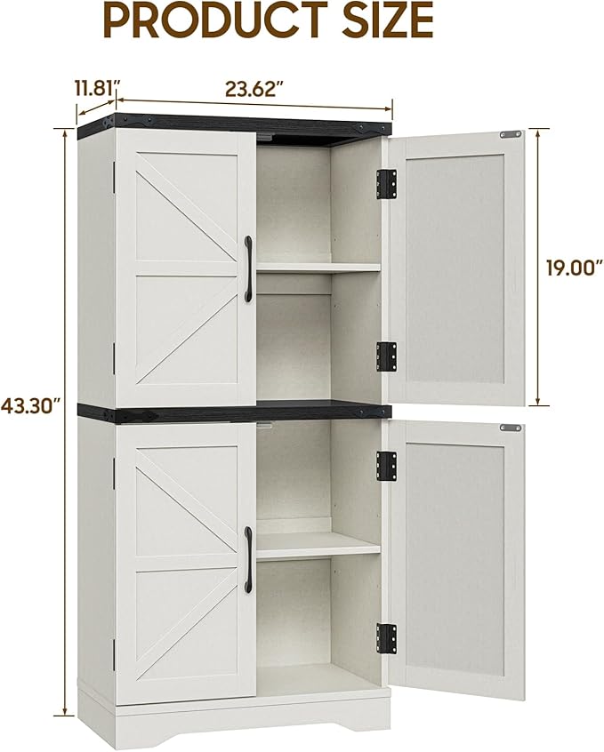 Farmhouse Floor Storage Cabinet with Adjustable Shelves, Rustic Style for Bathroom, Kitchen, Living Room
