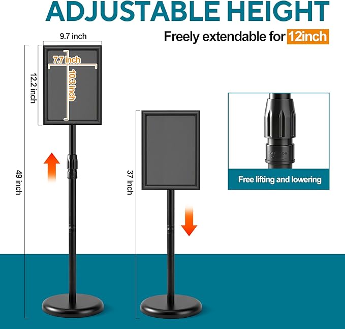 USCNC Sign Holder Stand 8.5x11 inch - Adjustable Floor Standing Sign Holder -Snap open frame,360° Rotation for Malls,Schools,Restaurants (Black 4 Pack)