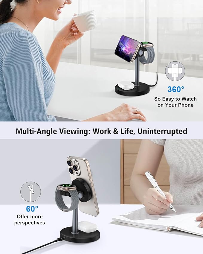 3 in 1 Wireless Charging Station for Apple Magsafe Charger Stand,15W Fast Magnetic Charging Station for iPhone 17 Air 16 15 14 13 12 11 Series, Watch Ultra & AirPods Apple Devices, Cell Phone Dock
