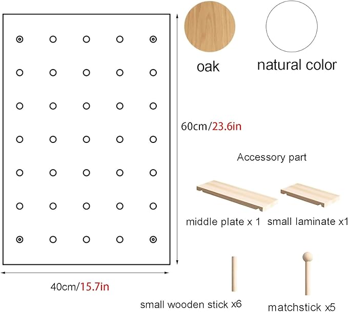 Wooden Wall Organizer Kit - Versatile Oak Display Panel for Bedroom, Office, Study, Bathroom - Wall-Mounted Storage Solution (40x60CM)