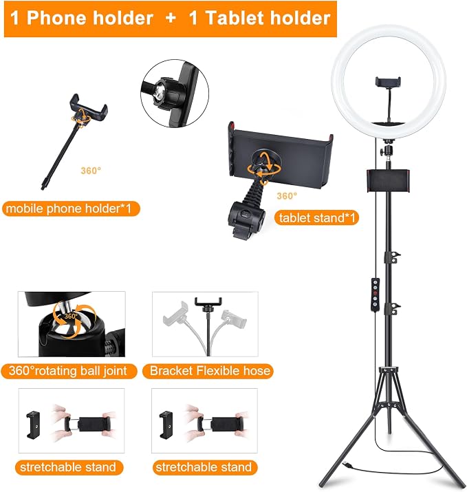 13" Selfie Ring Light with Stand 76" Tall & Phone Holders, Sunset Lamp - Image 8