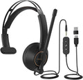NUROUM HP11SU USB Headset with Microphone for PC, Single-Ear Headphones with ENC Boom Mic, Wired Computer Headset with Inline Control, USB A/Type-C/3.5mm for Work/Home Office/Call Center Zoom/Teams