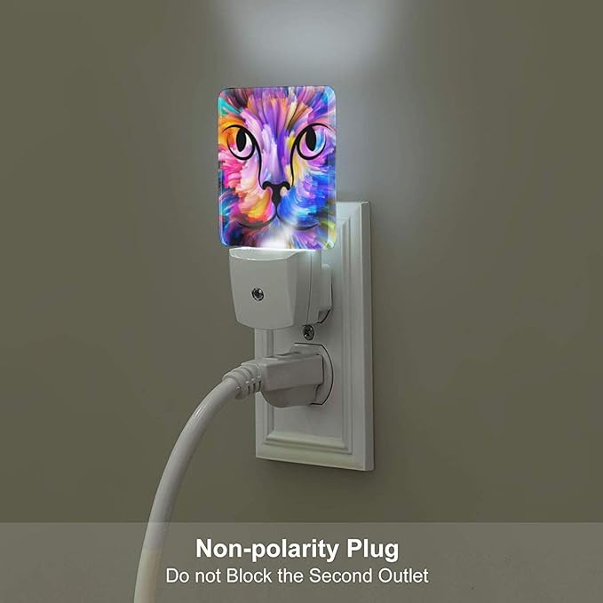 FSHVQKD Colorful Cat Face Night Light,Plug Into Wall Decor for Stairway,Hallway,Kitchen,Dusk to Dawn Sensor Nightlights for Boys/Girls/Women/Men Room Gifts