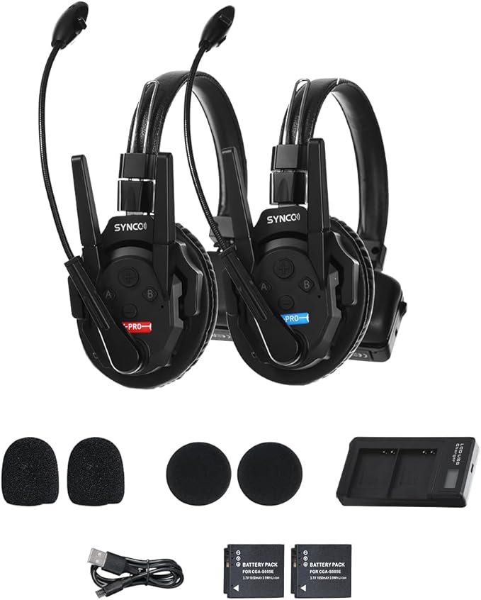 SYNCO XTALK XPro2 Wireless Intercom Headset System, 2.4 GHz 1640FT/500M Full Duplex for 2 Persons Communication with Noise Cancellation for Live Show Stage Performance Movie Shoot