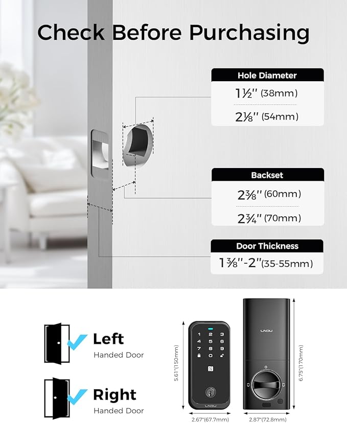 LNDU [2026 Upgrade Version] Fingerprint Smart Lock with Apple Home Key, NFC & Keypad, Keyless Entry Door Lock Deadbolt for Front Door, Works with Homekit, Auto Lock & Easy Install, US Tel Support