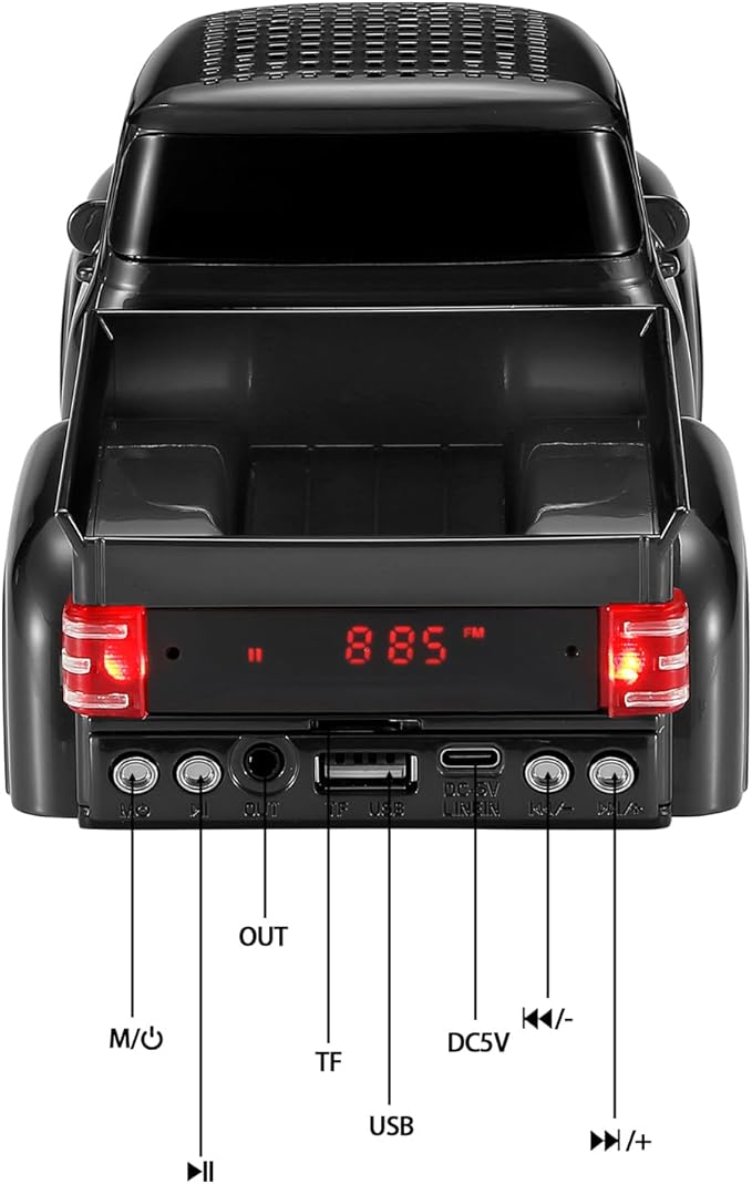 WSTER WS-538 Retro Pickup Truck Bluetooth Replica Speaker – Portable Wireless Car Model Speaker with FM, TWS, LED Party Lights, USB/TF Playback, Built-in Microphone, Type-C, Surprise Gift(White)