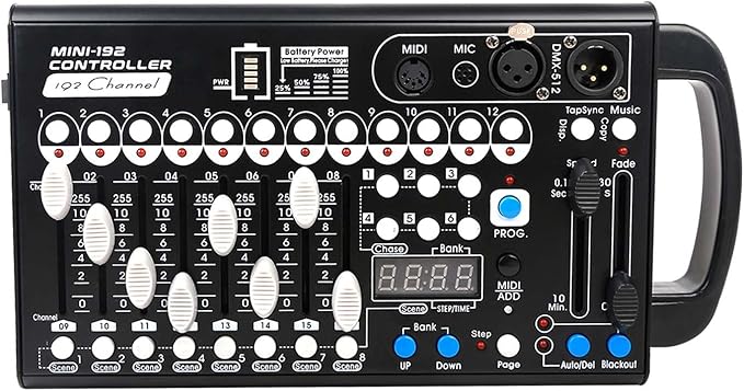 Battery Dmx Controller with Midi, Portable Dmx Controller for Moving Head Lights, Dmx 192 Controller Lighting Console, Dmx512 Controller with Built-in Battery