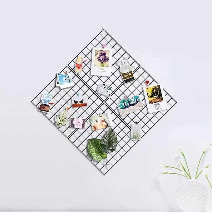 Feadily 4 Pack Metal Grid Wall Board, Photos & Pictures Display Board, DIY Home & Office Wall Decor, 13.8 Inch 13.8 Inch (Black)
