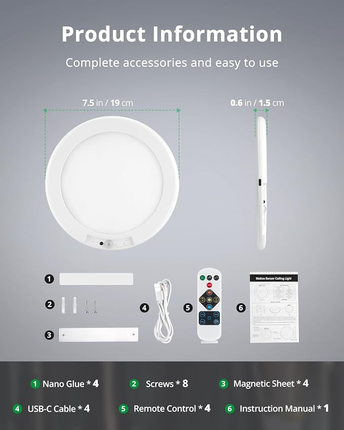 Bojim 4 Pack Rechargeable Motion Sensor Ceiling Light - Image 9
