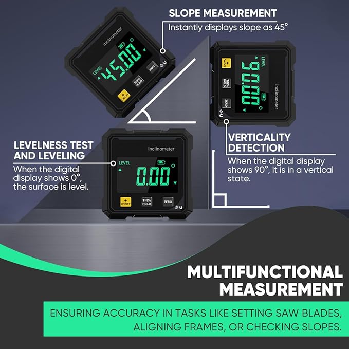Saker Digital Angle Finder Protractor Tool,Precision Angle Measuring Tool, 360° Digital Protractor with Magnetic Back, High-Visibility LCD Screen for Woodworking, Metalworking & Masonry (2 packs)