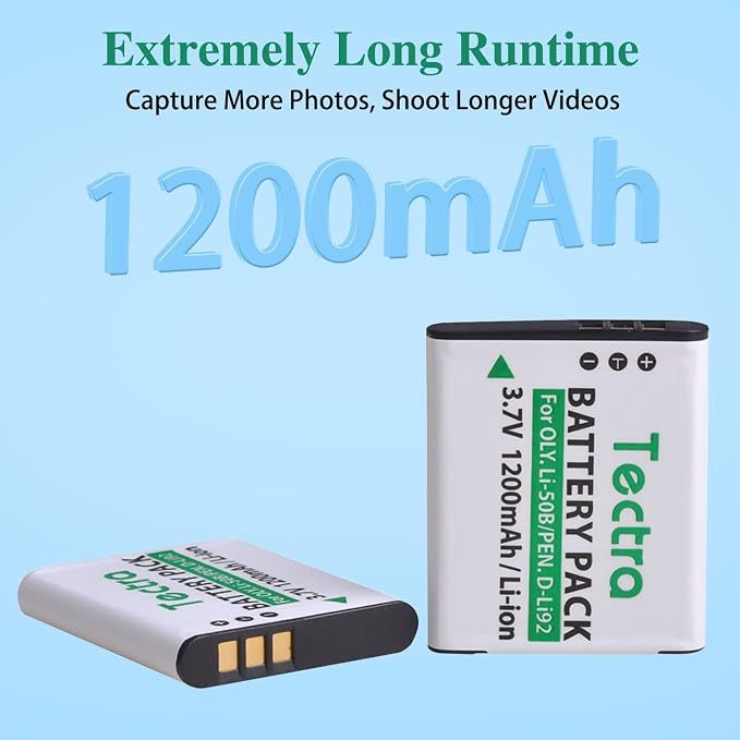 Tectra 2-Pack Li-50B D-LI92 Battery and LED USB Charger Compatible - Image 3