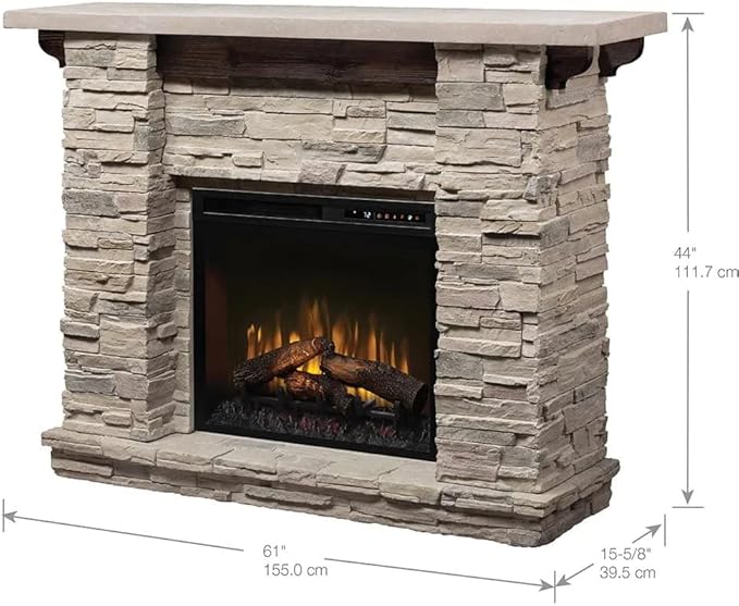 Dimplex Featherston Electric Fireplace with Mantel Surround Package | Pine with Gray Stone-Look, Includes 28" Electric Firebox Heater | 1500W | LED Flames | Remote Control | #GDS28L8-1152LR