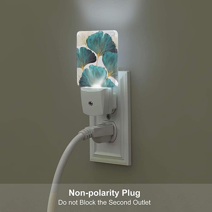 FSHVQKD Green Ginkgo Leaves Night Light,Plug Into Wall Decor for Stairway,Hallway,Kitchen,Dusk to Dawn Sensor Nightlights for Boys/Girls/Women/Men Room Gifts