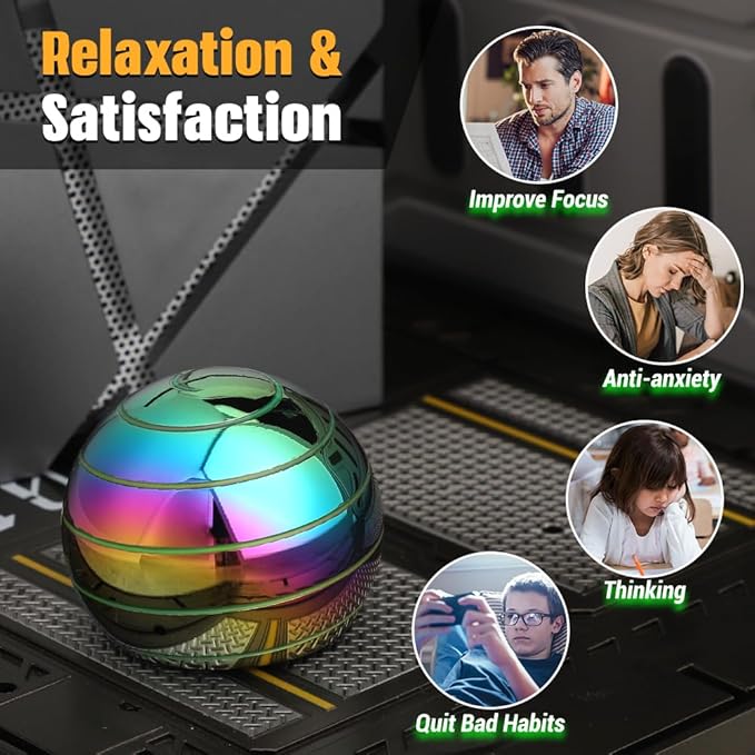 Luminous Kinetic Spinning Desk Toys, Metal Full Body Optical Illusion Fidget Spinner Ball, Glow in The Dark Fingertip for Office Classroom, Stress Relief Birthday Gifts for Kids Adults