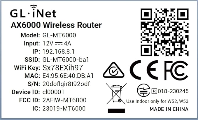GL.iNet GL-MT6000 (Flint 2) WiFi 6 High Speed Gaming Routers for Wireless Internet, 2 x 2.5G Ethernet Ports for Fiber Optic Modem, Long Range Computer VPN WiFi Router, Home & Business