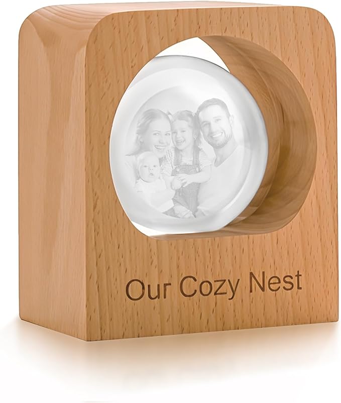 Yijhpbc Custom 3D Crystal Photo Night Light Personalized Photo Crystal Ball Engraved Picture Lamp with Wood Base Memorial Gift for Pets Family Couple Birthday Valentine's Day (Style 3)