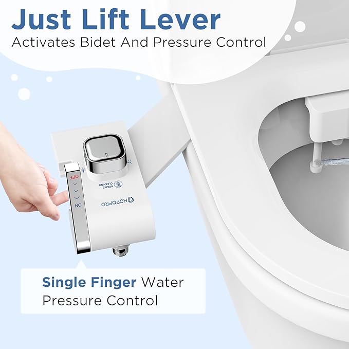 HOPOPRO Bidet with Single Finger Water Pressure Control, Self Cleaning Hygienic Dual Nozzle (Feminine/Rear Wash), Non-Electric Bidet Attachment for Toilet Seat, Easy DIY Install <5 Min -White