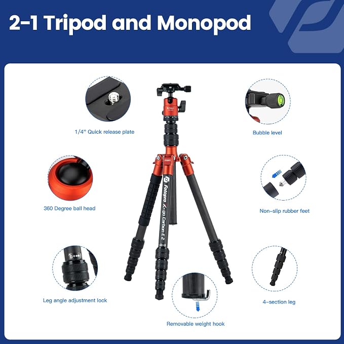 Fotopro 60inch Carbon Fiber Tripod Compact Camera Tripod - Image 6