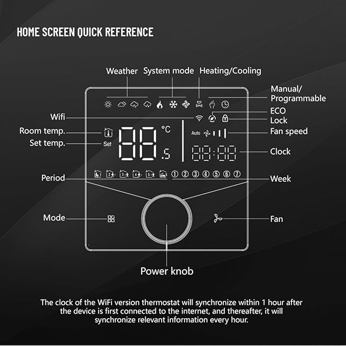WiFi Central AC Thermostat Energy Saving Control Wall Mounted Programmable Temperature Controller for Smart Home (Black)