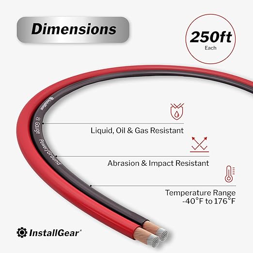 InstallGear 16 Gauge 250ft Speaker Wire - Oxygen-Free Copper Wire for Car Audio, Home Theater, Stereo, and Surround Sound Systems - Durable and Easy to Install - Red, Black