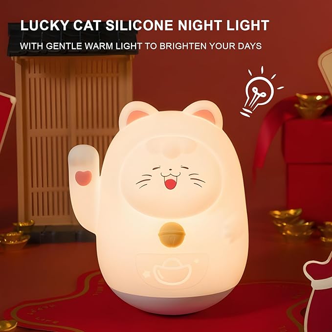 AuroraNiteBeam Cute Cat Night Light for Kids, LED Nursery Lamp Dimmable & Rechargeable, Warm Glow for Night Feeding, Nursery & Room Décor Lamp with Gift-Ready Design