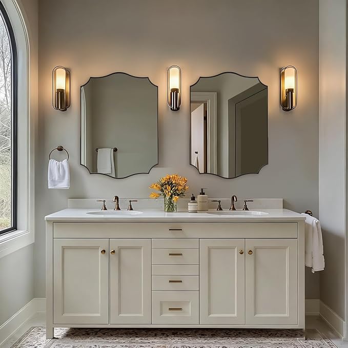 ANDY STAR Brushed Bronze Bathroom Mirror, 22x30 Inch Vanity Mirror, Scalloped Mirrors for Bathroom, Anti-Rust Stainless Steel Frame, Stunning Curved Design Ideal for Bathroom, Living Room, Mantel