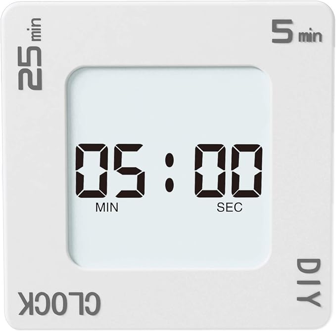 Excellent Home & Office Timer with Clock, 5, 15, 25 and DIY Custom Set Time Minutes Preset Countdown Timer, Easy-to-Use Time Management Tool (White), G400