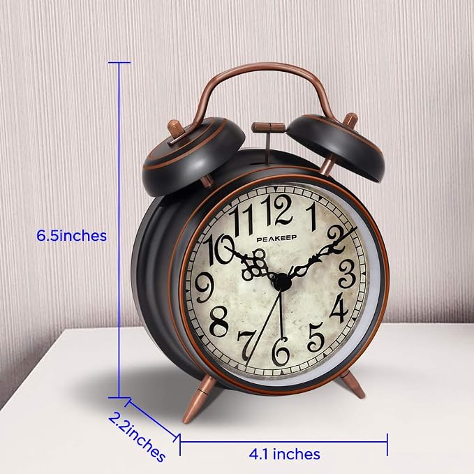 Peakeep Retro 4.5 inches Battery Operated Twin Bell Loud Alarm Clock - Image 6
