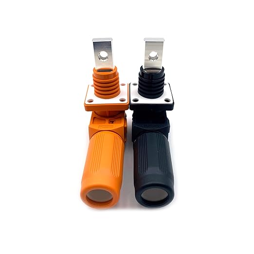 200A Battery Energy Storage Connector, 50mm² High Current Connectors IP67 Waterproof Copper Brand Thread Wiring Power Adapter Quick Plug Terminal Right Angle Plug and Socket (1500V Black+Orange)