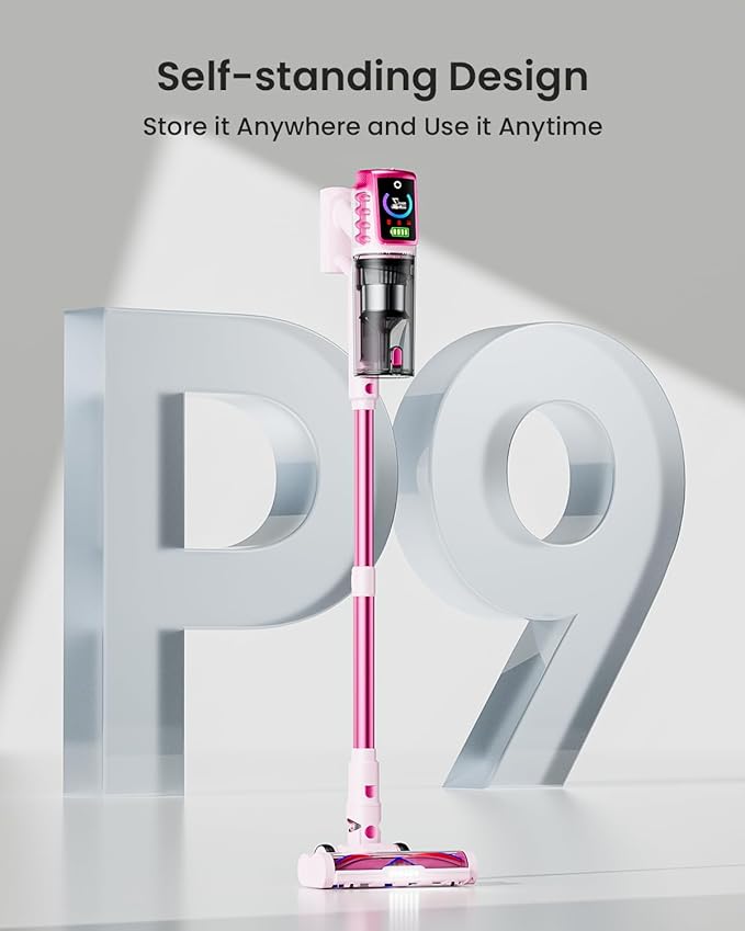 Cordless Vacuum Cleaner,55KPa 650W 65Mins Vacuum Cleaners for Home,Stick Vacuum with LED Display &Anti-tangle Brush and Self-Standing Design,Vacuum Cleaner for Hardwood Floors,Carpet,Pet Hair(Pink）