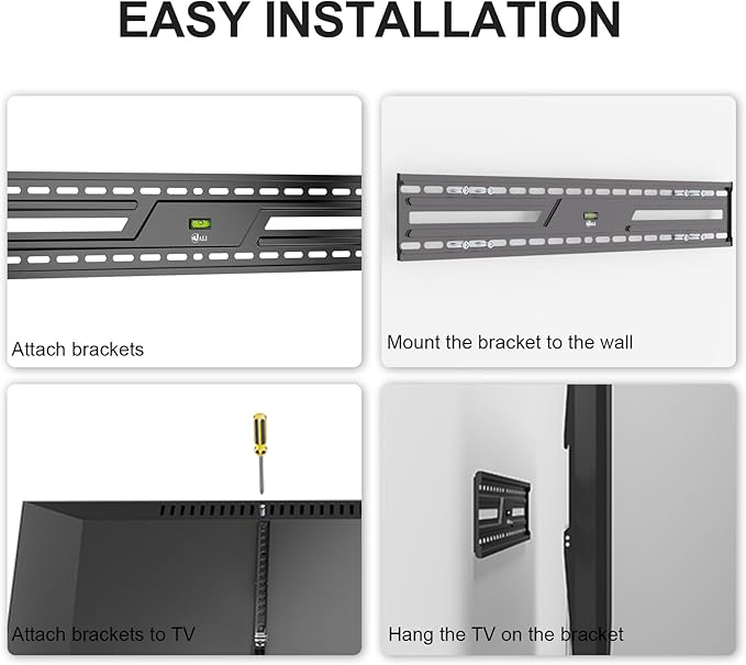 WALI Heavy Duty TV Wall Mount for 43-120 Inch Flat Curved TVs up to 165 lbs,Low Profile 1.2 Inch from Wall,Mounting Holes up to 900x600mm,Compatible with Stud Spacing, Easy Install Bracket,Black