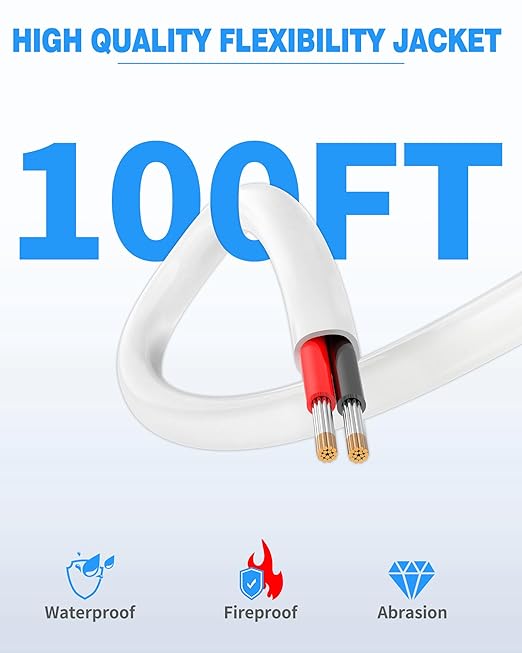 NAOVEO 16 Gauge Wire 2 Conductor Electrical Wire, 16 AWG Stranded PVC Tinned Copper Cable, Flexible/Low Voltage Automotive Wiring for LED Lamps, Marine, Speaker, Appliances (100FT)