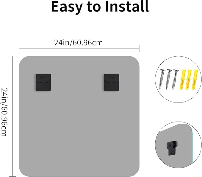CILIBER Frameless Mirror, 24x24 Beveled Bathroom Mirrors for Over Sink, Square Frameless Wall Mirror Rounded Corner, Shatterproof Tempered Glass Lightweight Design for Bedroom Living Room Entryway