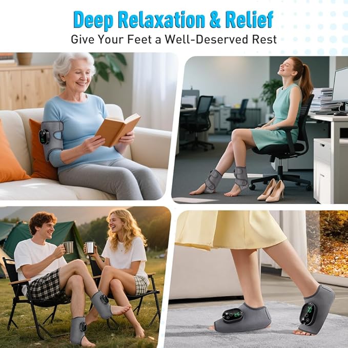 2-Pack Foot Renew Foot Massager, Ankle and Foot Massager for Pain Relief, Ankle Heating Pad with Massage, 6 Heat Levels & 3 Massage Modes with Timer (Grey)