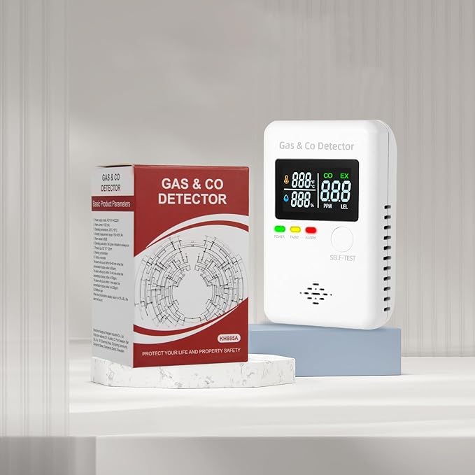 2 Packs Combination Natural Gas Detector & Carbon Monoxide Alarm,4-in-1 Real-time Display & Monitor,Low-Concentration Detect,Plug in Propane Detector & CO Alarm for Home,Camping,RV, Apartment