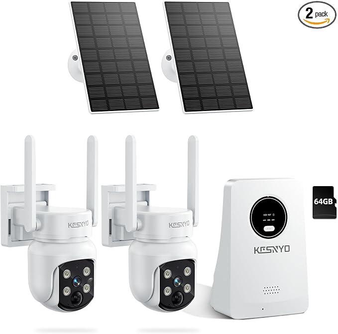 Solar Powered Security Cameras Wireless Outdoor, 4MP Cameras, 2 Cam kit by KCSNYOCamera