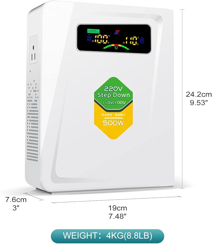 Voltage Converter 220 to 110 Step Down Transformer 500W Adapter, No Noise, Ten Protection Functions, Suit for Coffee Machines, Rice Cookers and Other US Appliances Used in Europe