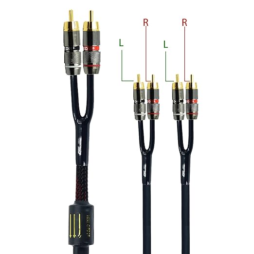 Arklove 5ft Shielded RCA Plug Splitter Stereo Audio Video Cable 2 Male to 4 Male Dual Speaker Y Adapter Connector Extension Cord 24k Gold Plated 1 Input 2 Output