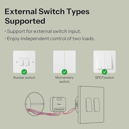 SONOFF MINI Duo (Matter Over WiFi) 2 - Channel WiFi Smart Switch, Matter - Enabled, 16A Total Load, Compact for Standard Boxes, Remote & Automated Control