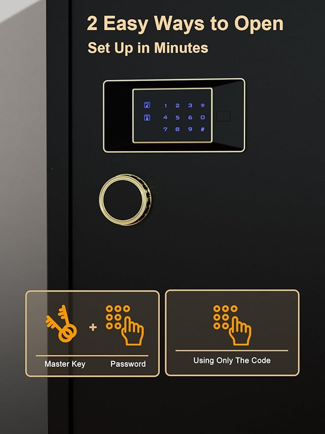 TIGERKING 11.5 Cu Ft Large Heavy Duty Home Security Safe – Digital Touchscreen Lock, Anti-Theft, Adjustable Shelves, Easy to Use, Jewelry & Valuables, Ideal for Home or Office (Black, Classic Style)