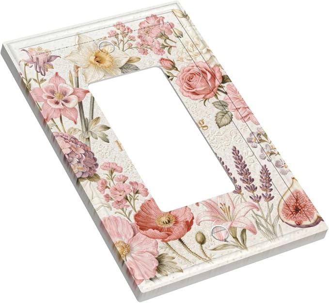 Bvtewkhz Floral Plant Watercolor Flowers 1 Gang Single Rocker Decorative Outlet Covers Light Switch Plate Electrical Receptacle Switchplate For Bathroom Kitchen Bedroom