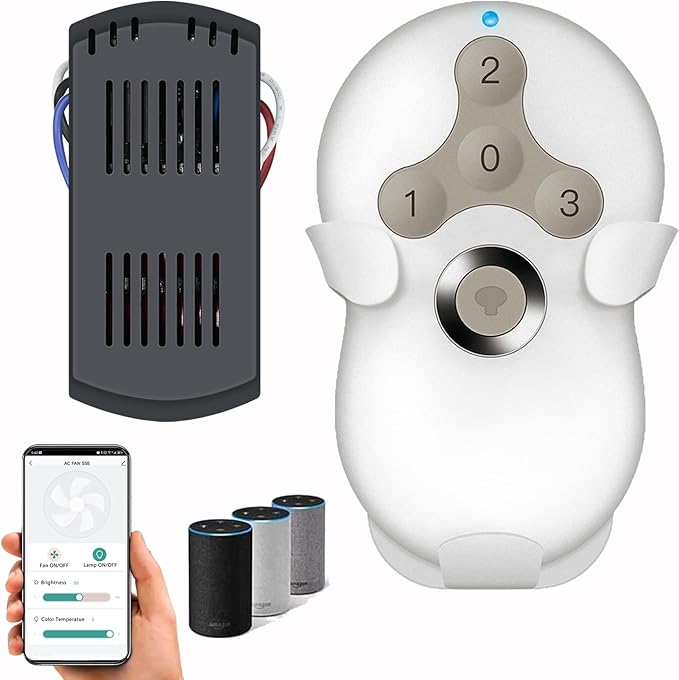Smart WiFi Universal Ceiling Fan Remote Control Kit with Learning Setting, 3- Speed Light Dimmer Controller Works with Alexa Google Phone APP Control, Compatible with Hunter Hampton Bay Harbor Breeze
