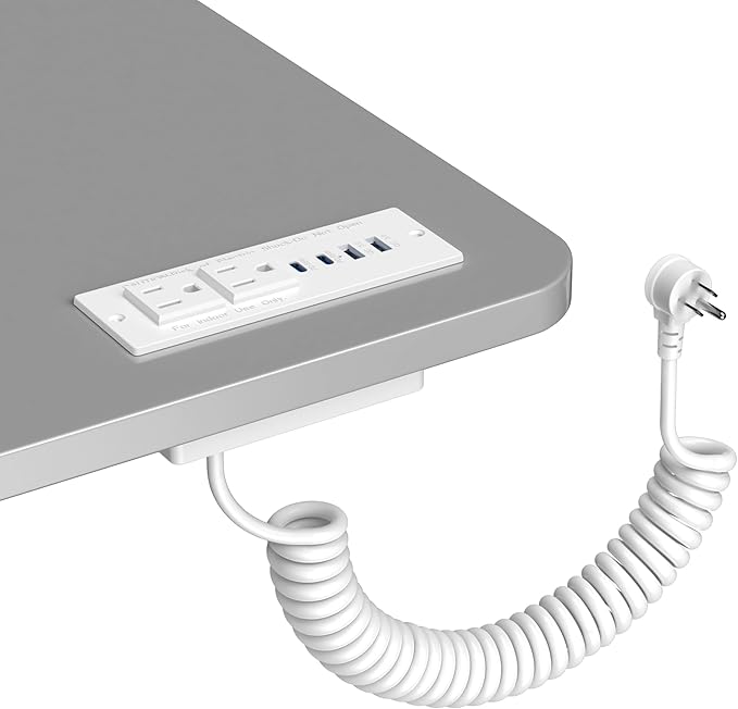 Recessed Power Strip USB C 65W Fast Charging Station,in Drawer Outlet,Furniture Flush Mount for Desktop,Workspace Essential Desk Outlet (White, 6FT)