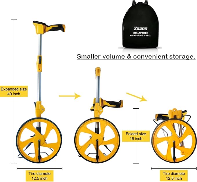 Zozen Measuring Wheel Digital Display, 3-Sections Foldable, Imperial/Metric Measure Wheel with Backlit Display | Up to 99,999Ft/ 99,999M | Kickstand to Keep Stand |Portable, Include Cloth Backpack.