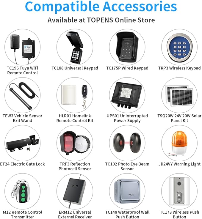 TOPENS AT6131 Single Swing Gate Opener Medium Duty Automatic Gate Motor for Single Swing Gates Up to 18ft, Electric Driveway Gate Operator AC Powered with Remote Control Kit Solar Compatible