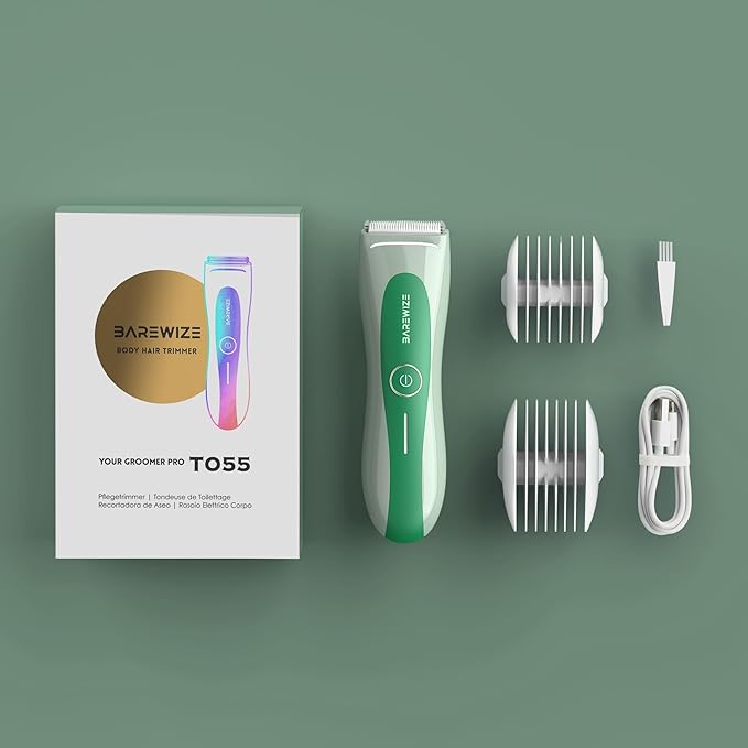 BAREWIZE Bikini Trimmer for Women, Electric Shaver for Women | LED Light, IPX7 Waterproof, USB-C Rechargeable, Ceramic Blade | Electric Razors for Women, Pubic Hair Trimmer Women (Jade Glow)