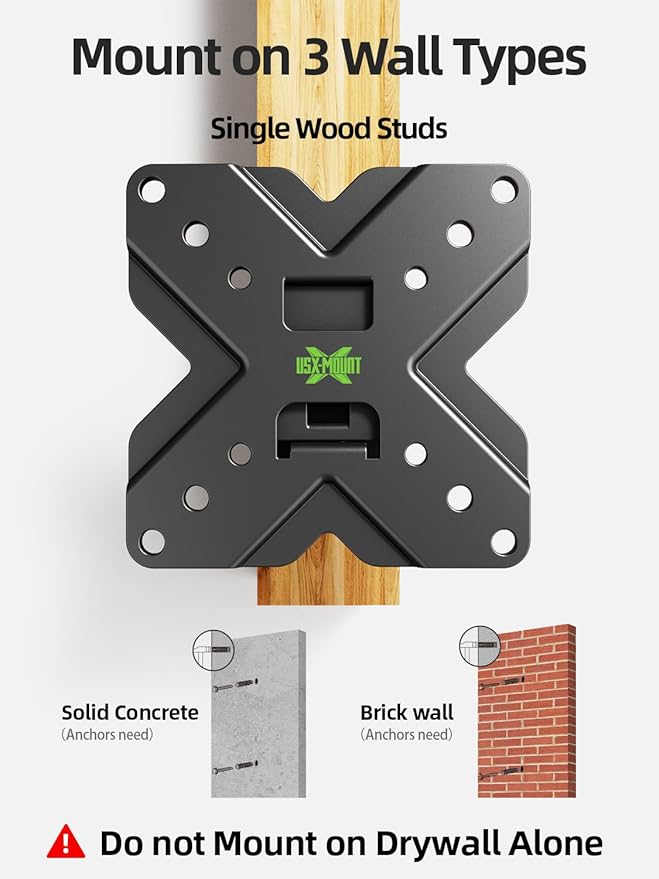 USX MOUNT Small TV Wall Mount Monitor Bracket | RV TV Mount | with Swivel and Tilt VESA Wall Mount for 10-26 27 32 inch LED OLED TVs and Monitors - VESA Size Up to 100x100mm and 22lb Capacity-XMS002