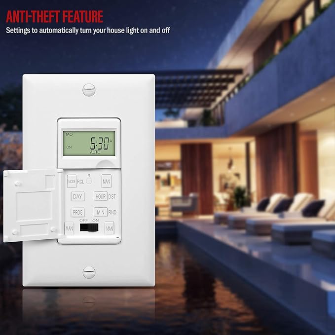 ENERLITES - HET01-C-W Programmable Digital Timer Switch for Lights, Fans, Motors, 7-Day18 ON/OFF Timer Settings, Single Pole, Neutral Wire Required, UL Listed, HET01-C, White